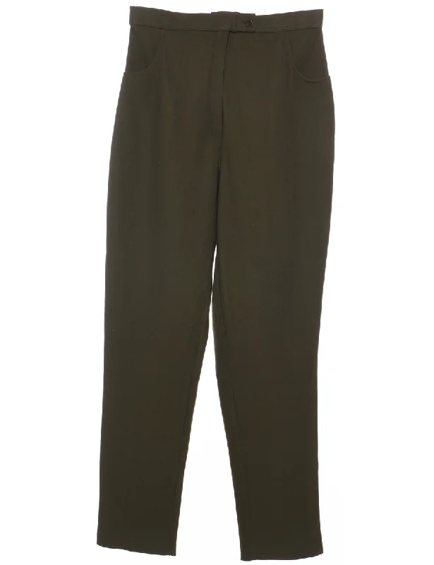 Olive Green Tapered Trousers - W28 L30 Trousers practical easy-care