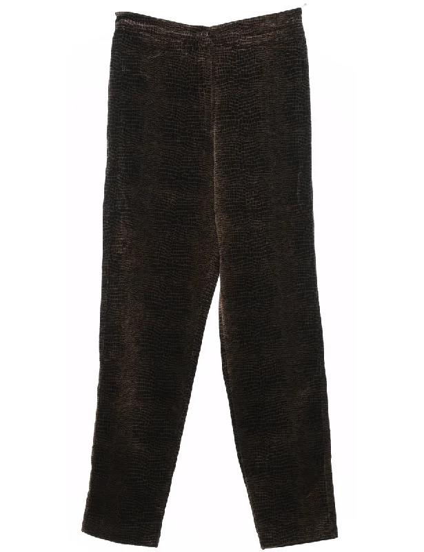 Snakeskin Pattern Dark Green Velvet Trousers - W28 L30 Trousers Culottes Wide Leg