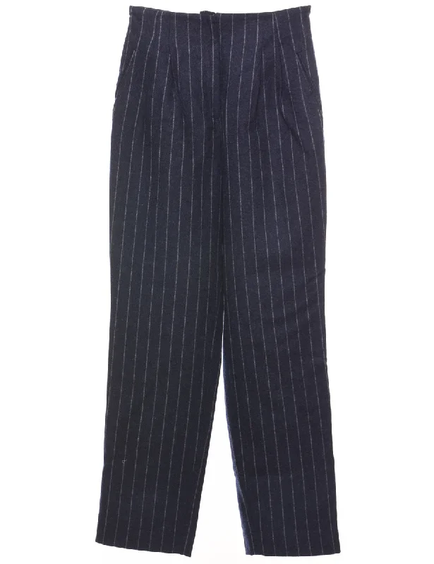 Striped Navy & White Casual Trousers - W28 L31 Trousers Low Rise Relaxed