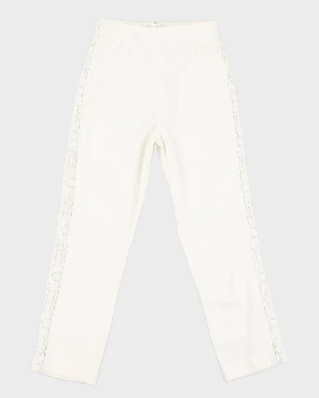 Vintage 70s By Nelly White Cotton Trousers With Side Detail - W26 Trousers Floral Bohemian Vintage 70s By Nelly White Cotton Trousers With Side Detail - W26 Trousers Floral Bohemian