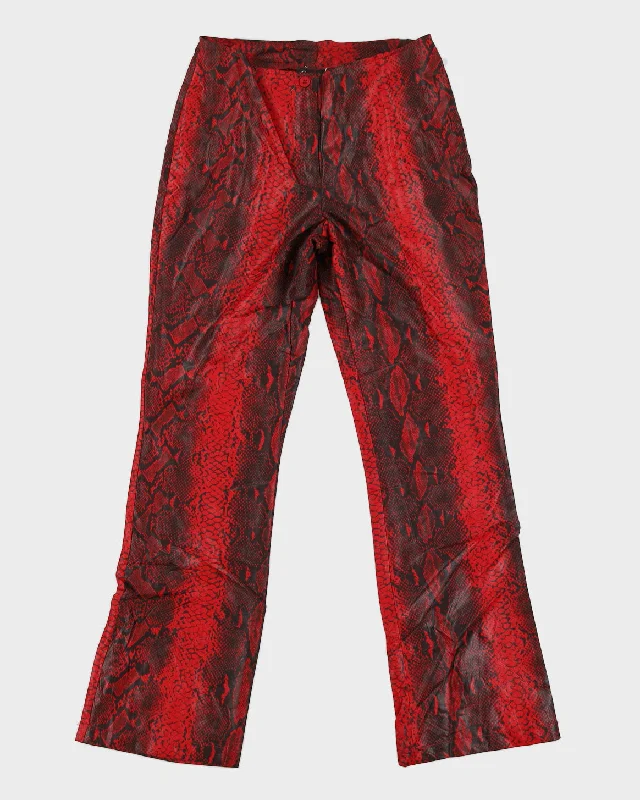 Y2K 00s Garage Red Reptile Print Trousers - W26 Skinny Trousers Denim Stretchy