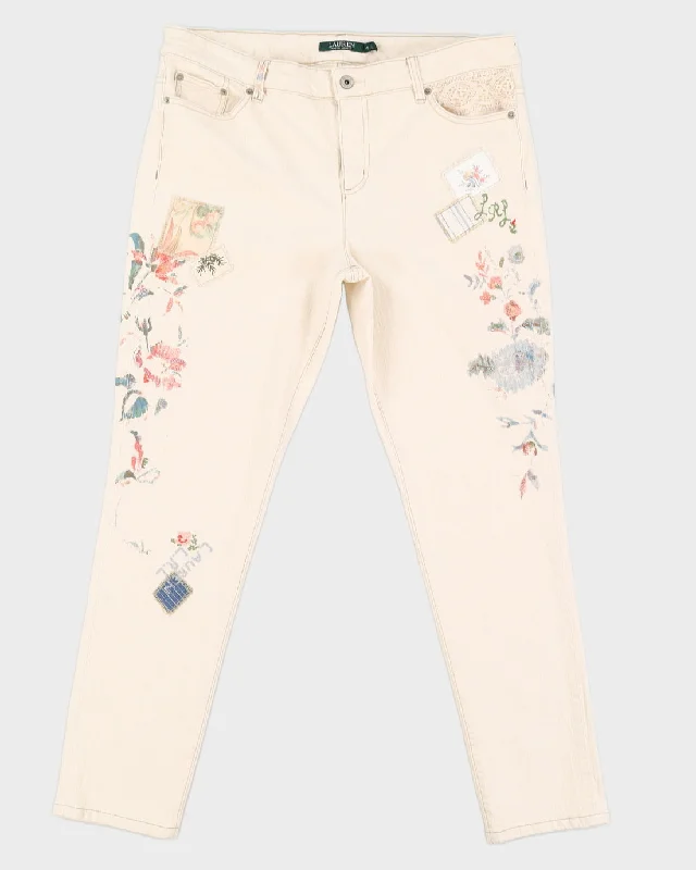 Y2K 00s Lauren by Ralph Lauren Floral Detail Trousers - W36 L29 Trousers Silk Elegant Y2K 00s Lauren by Ralph Lauren Floral Detail Trousers - W36 L29 Trousers Silk Elegant