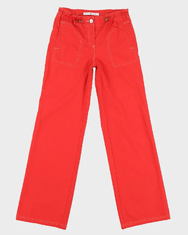 Y2K 00s Tommy Hilfiger Red Toggle Waistband Trousers - S Trousers Tapered Slim Fit