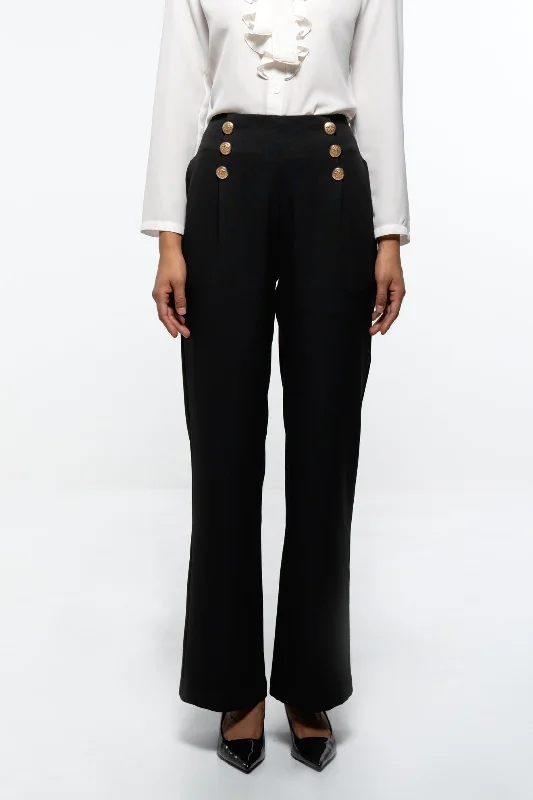 BLACK FORMAL WIDE LEG TROUSER WITH BUTTON DETAIL Trousers Occasion Special