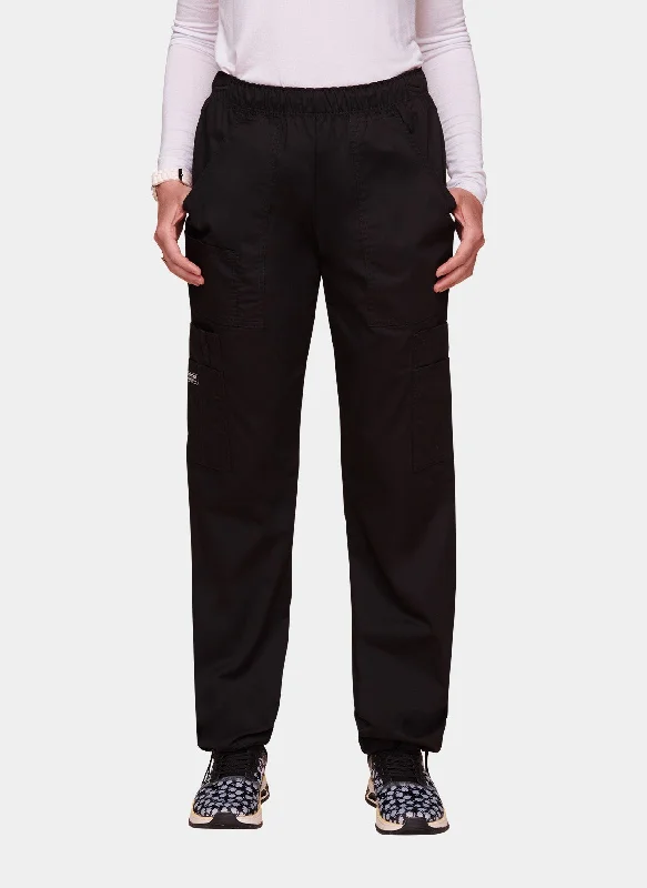 Cherokee Core Stretch Mid Rise Pull-On Cargo Scrub Trousers WWE4005 - Black Trousers stylish elegant