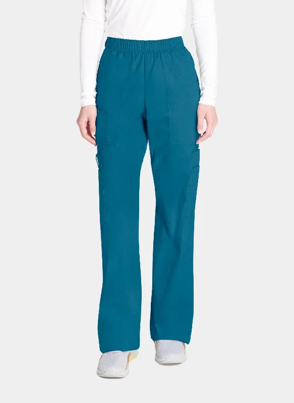 Cherokee Core Stretch Mid Rise Pull-On Cargo Scrub Trousers WWE4005 - Caribbean Trousers chic elegant
