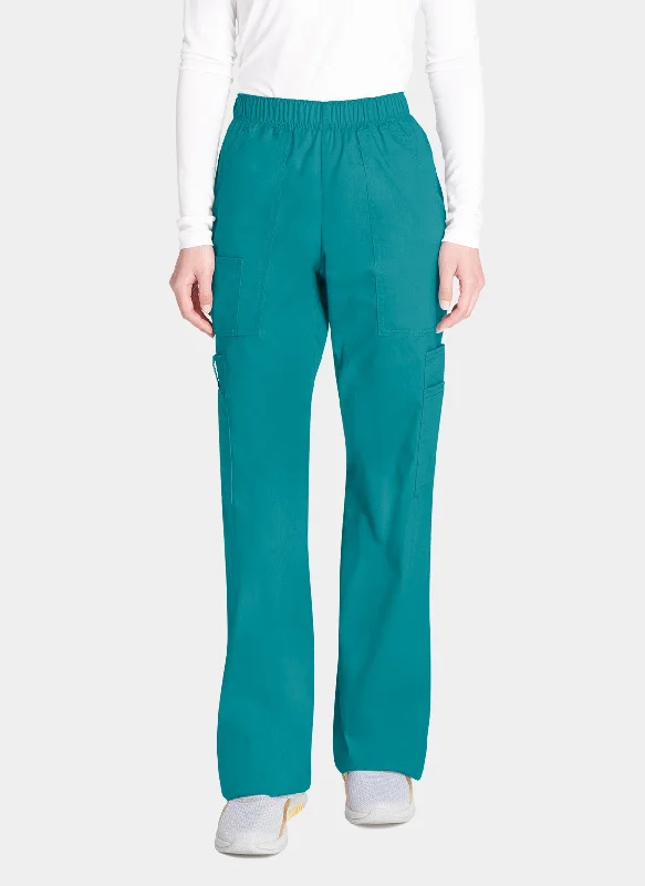 Cherokee Core Stretch Mid Rise Pull-On Cargo Scrub Trousers WWE4005 - Teal Trousers practical easy-care