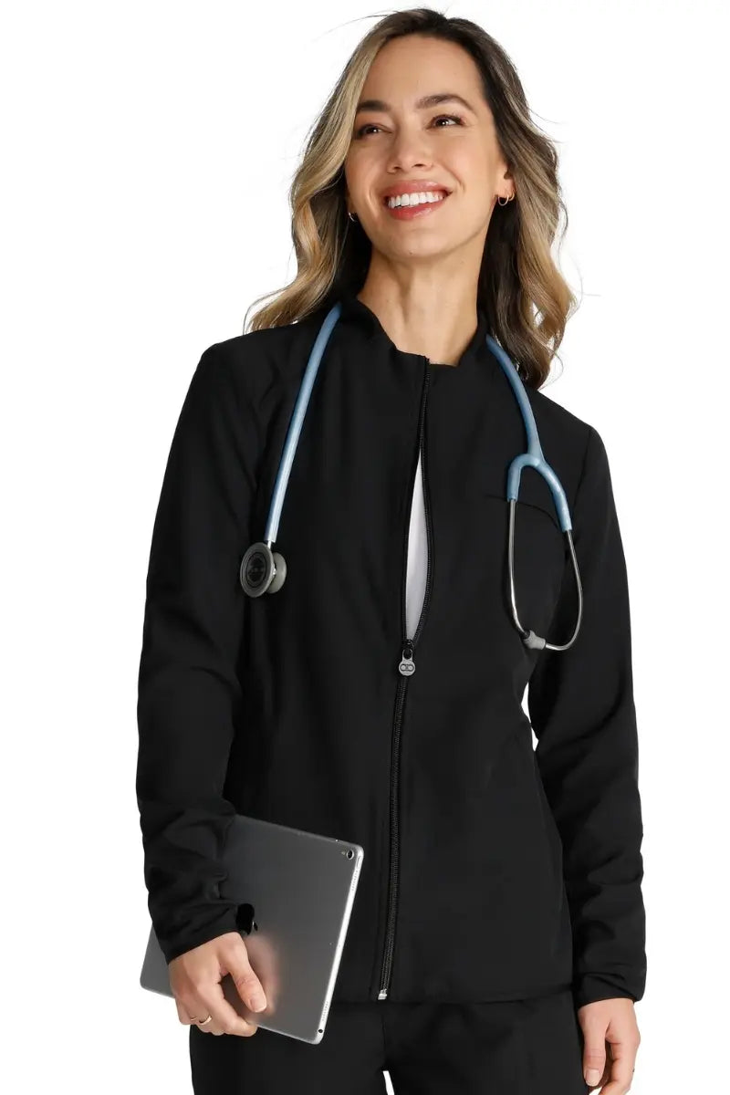 Allura Women's Zip-Up Scrub Jacket | Black Wool Jacket Cashmere Jacket Tweed Jacket