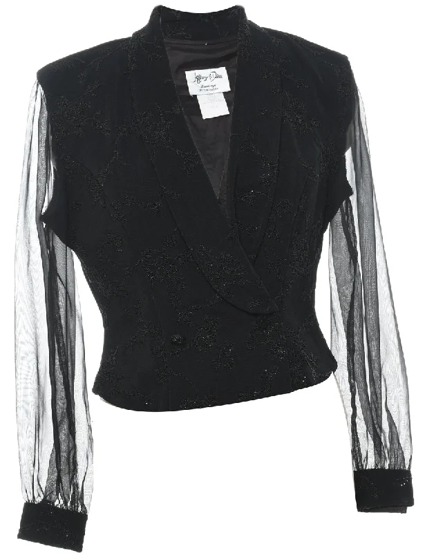 Beaded Black Sparkly Evening Jacket - L Toggled Jacket Drawstring Jacket Belted Jacket Beaded Black Sparkly Evening Jacket - L Toggled Jacket Drawstring Jacket Belted Jacket