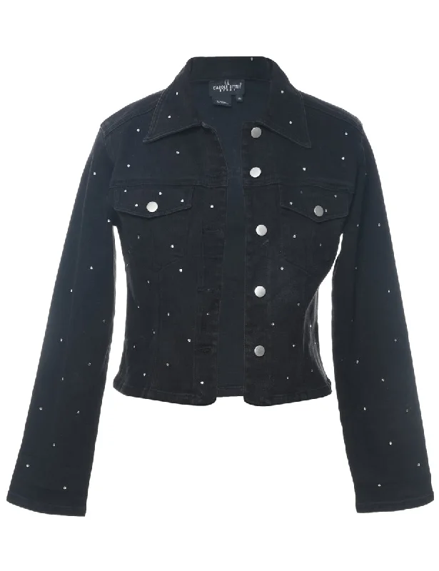 Black Embellished Denim Jacket - M Mesh Jacket Canvas Jacket Denim Jacket