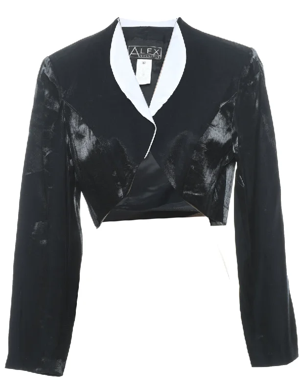 Bolero Style Black & White Evening Jacket - M Zip Front Button Front Snap Front
