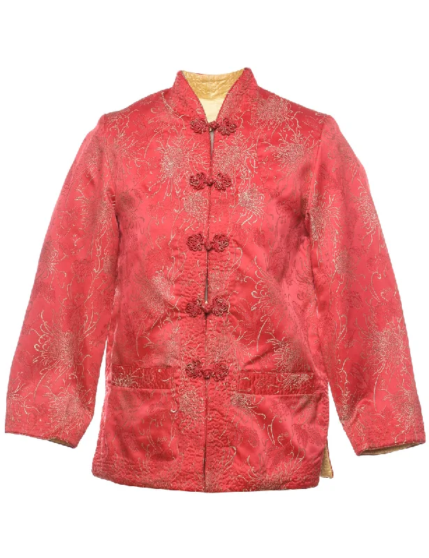 Brocade Design Red Traditional Evening Jacket - L Faux Fur Fabric Real Fur Fabric Shearling Fabric Brocade Design Red Traditional Evening Jacket - L Faux Fur Fabric Real Fur Fabric Shearling Fabric