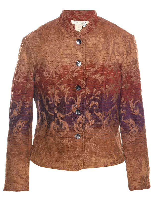 Button Front Tapestry Jacket - M Front Pockets Side Pockets Patch Pockets