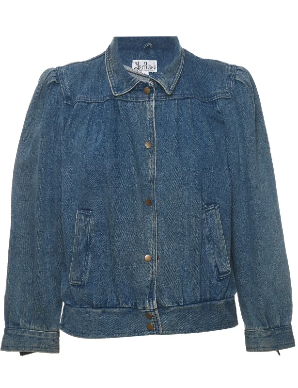 Classic Medium Wash Denim Jacket - M Welt Pockets Slit Pockets Flap Pockets