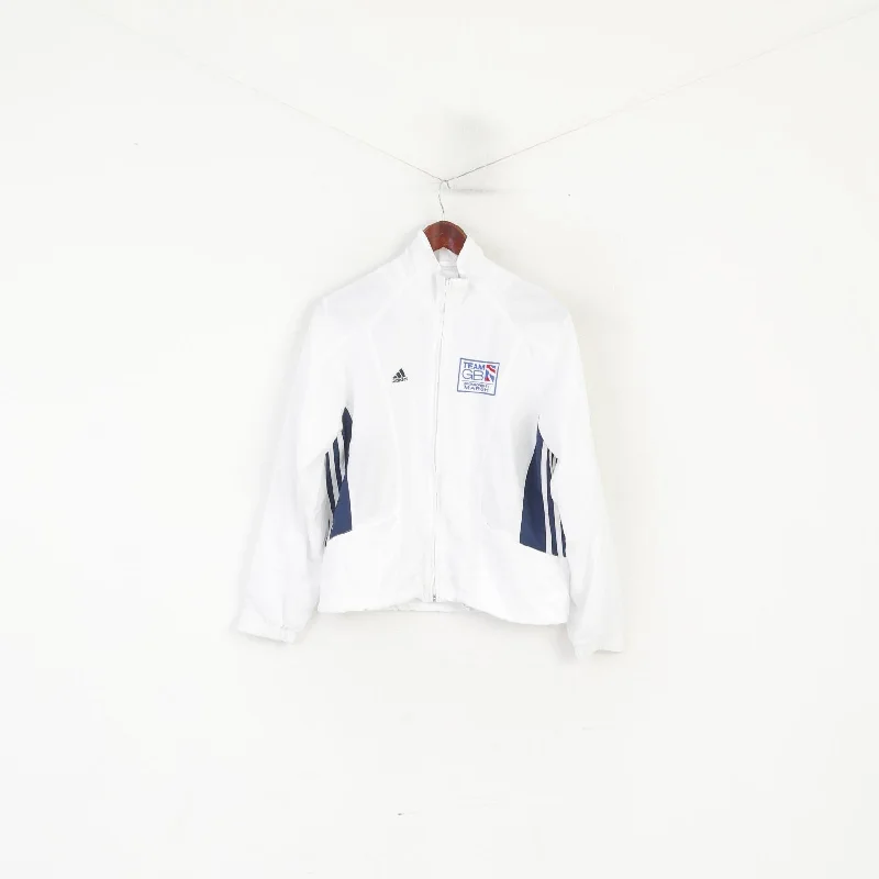 Adidas Women 12 38 M Jacket White Team Great Britain Sportswear Zip Up Top Notch Collar Jacket Peter Pan Collar Jacket Cowl Neck Jacket