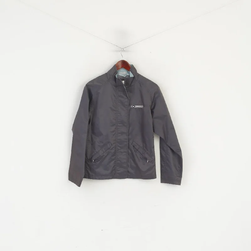 Ellesse Women 12 M Jacket Gray Shiny Lightweight Windbreaker Full Zip Top V-Neck Jacket Boat Neck Jacket Square Neck Jacket