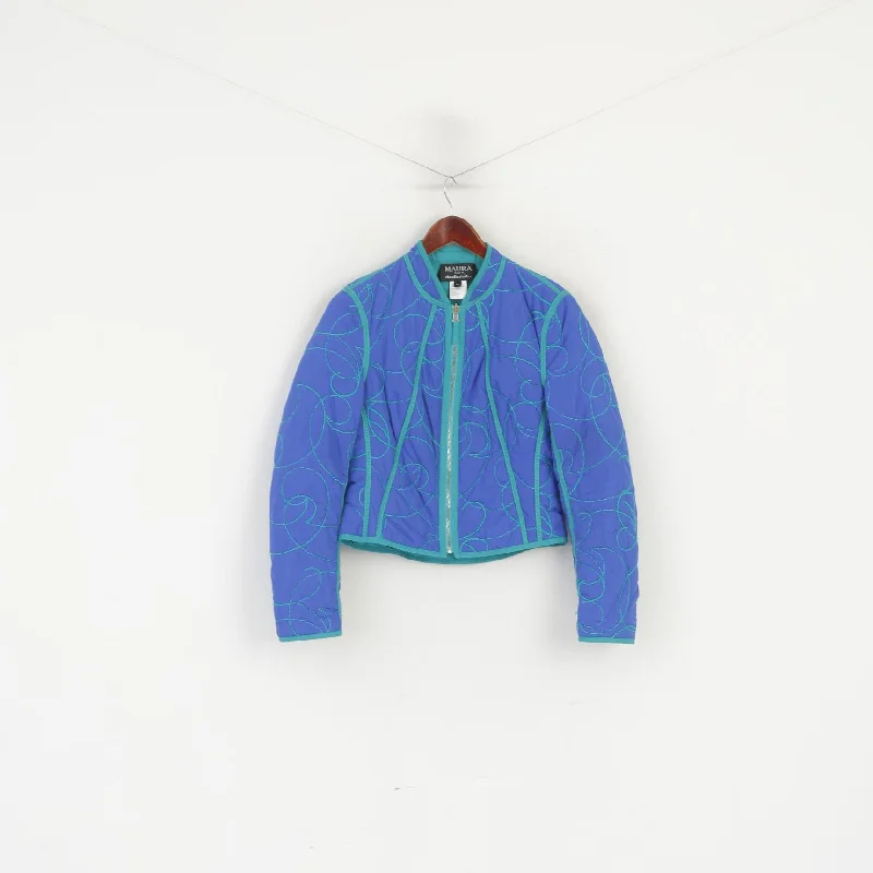 Maura by Claudia Strater Women 38 S Cropped Jacket Blue Emroidered Full Zip Top Knit Jacket Woven Jacket Fleece Jacket Maura by Claudia Strater Women 38 S Cropped Jacket Blue Emroidered Full Zip Top Knit Jacket Woven Jacket Fleece Jacket
