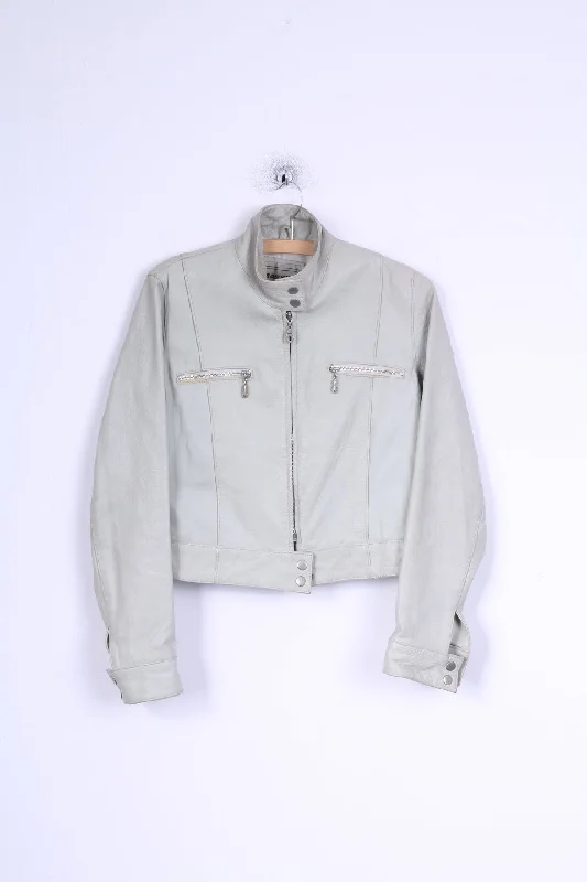 MASSINI Womens 40 M Jacket Grey Leather Zip Up Ramones Biker Retro Hooded Jacket Caped Jacket Shawl Collar Jacket MASSINI Womens 40 M Jacket Grey Leather Zip Up Ramones Biker Retro Hooded Jacket Caped Jacket Shawl Collar Jacket