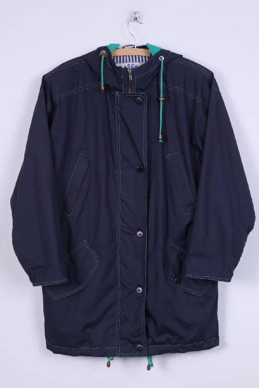 Capuuccini Womens 34 M Jacket Active Wear navy Blue Lightweight Hooded Top Front Pockets Side Pockets Patch Pockets