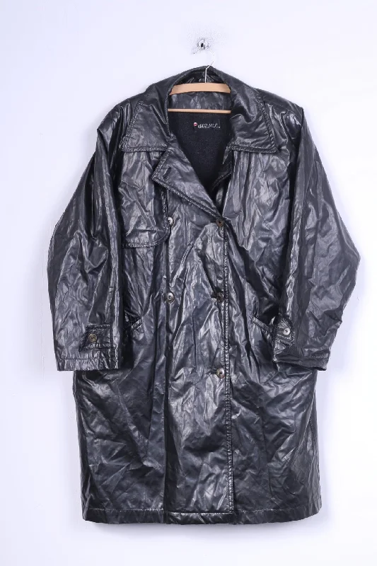 Angela Luz Womens 42 XL Coat Black Shiny Wax Double Breasted Jacket Fleece Jacket Down Jacket Feather Jacket Angela Luz Womens 42 XL Coat Black Shiny Wax Double Breasted Jacket Fleece Jacket Down Jacket Feather Jacket