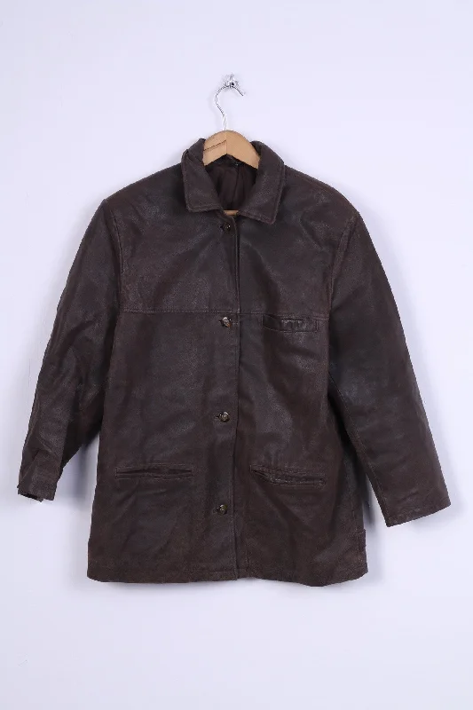 Vintage Womens 40 XL Jacket Brown Leather Single Breasted Shoulder Pads Plaid Jacket Tartan Jacket Houndstooth Jacket