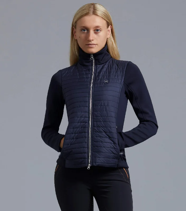 Elena Ladies Hybrid Technical Riding Jacket Navy Knit Jacket Woven Jacket Fleece Jacket