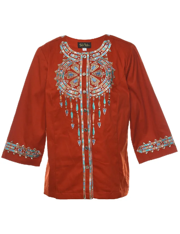 Embroidered Burnt Orange Bob Mackie Tapestry Jacket - S Fleece Fabric Down Fabric Feather Fabric Embroidered Burnt Orange Bob Mackie Tapestry Jacket - S Fleece Fabric Down Fabric Feather Fabric