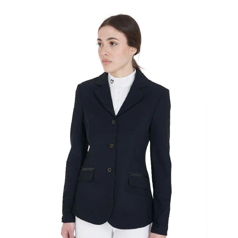 Equestro women's competition jacket three buttons perforated fabric Insulated Jacket Fitted Jacket Loose Jacket Equestro women's competition jacket three buttons perforated fabric Insulated Jacket Fitted Jacket Loose Jacket