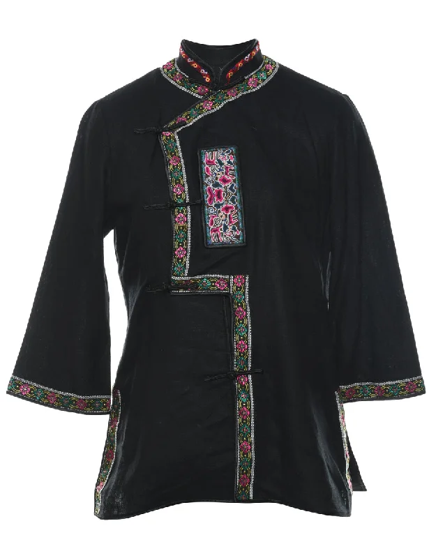 Floral Pattern Black, Green & Pink Embroidered Jacket - M Corduroy Jacket Velvet Jacket Brocade Jacket Floral Pattern Black, Green & Pink Embroidered Jacket - M Corduroy Jacket Velvet Jacket Brocade Jacket