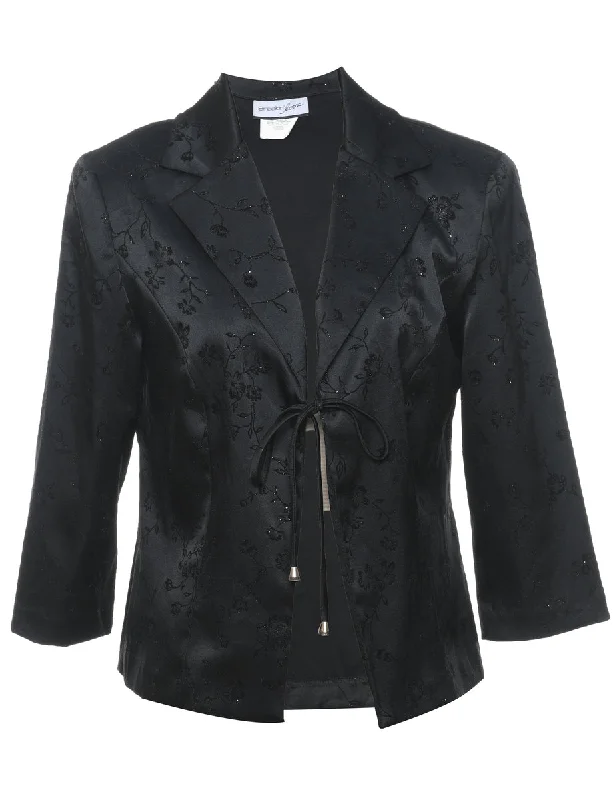Floral Pattern Black Sparkly Evening Jacket - M Fleece Jacket Down Jacket Feather Jacket Floral Pattern Black Sparkly Evening Jacket - M Fleece Jacket Down Jacket Feather Jacket