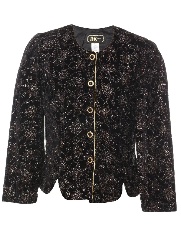 Floral Pattern Evening Jacket - M Mesh Jacket Canvas Jacket Denim Jacket