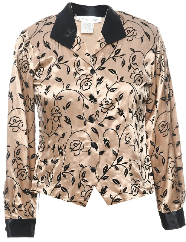 Floral Pattern Gold & Black Metallic Evening Jacket - M Wool Jacket Cashmere Jacket Tweed Jacket