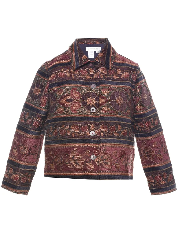 Floral Pattern Tapestry Jacket - S Wool Jacket Cashmere Jacket Tweed Jacket