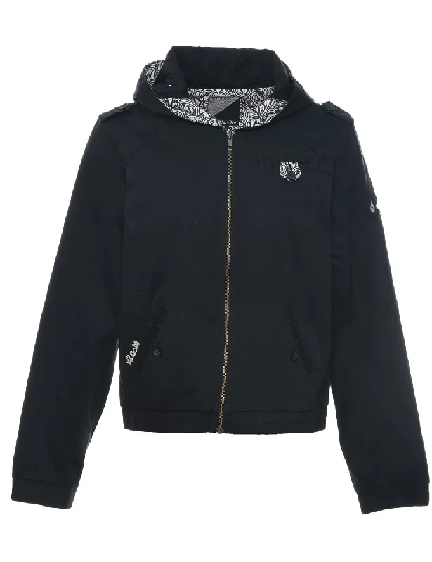 Hooded Black Jacket - M Satin Fabric Silk Fabric Chiffon Fabric
