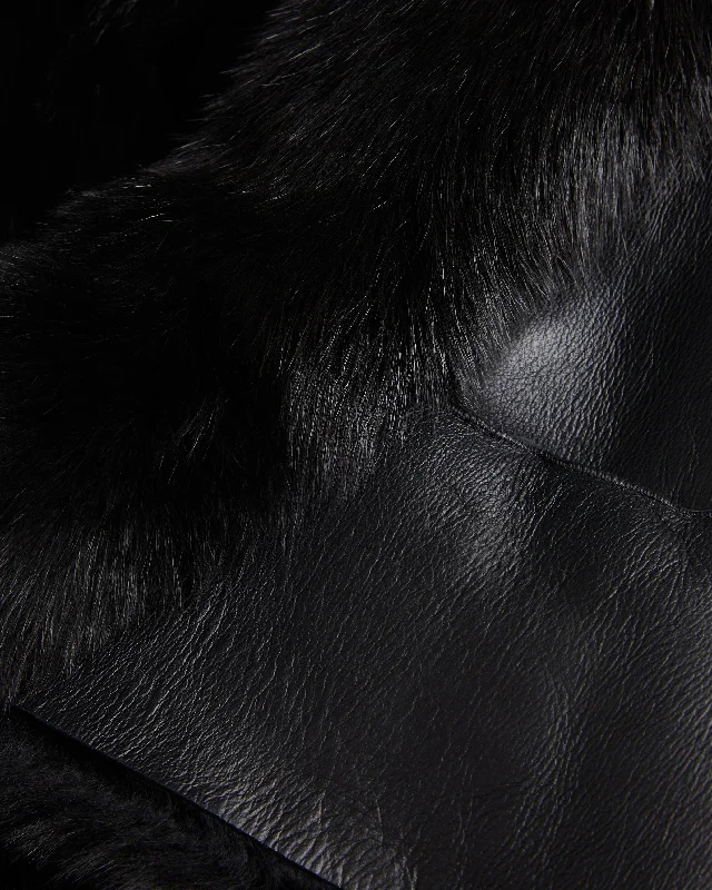 Laevi Reversible Shearling Jacket Black Stand-Up Collar Roll-Neck Collar Turtle Neck Laevi Reversible Shearling Jacket Black Stand-Up Collar Roll-Neck Collar Turtle Neck