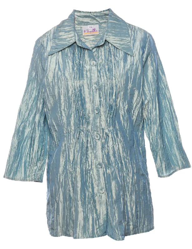 Light Blue Metallic Evening Jacket  - XL Cotton Fabric Linen Fabric Terry Fabric