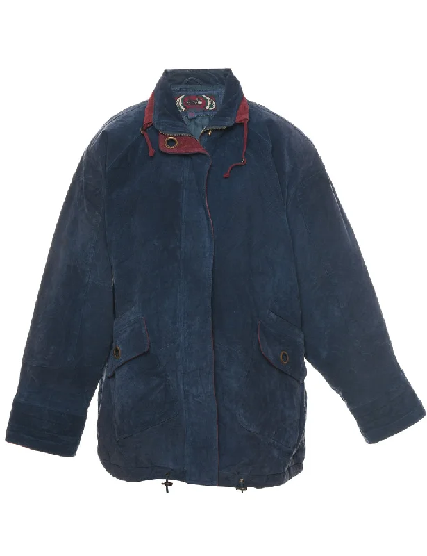 Navy Suede Jacket - L Faux Fur Fabric Real Fur Fabric Shearling Fabric
