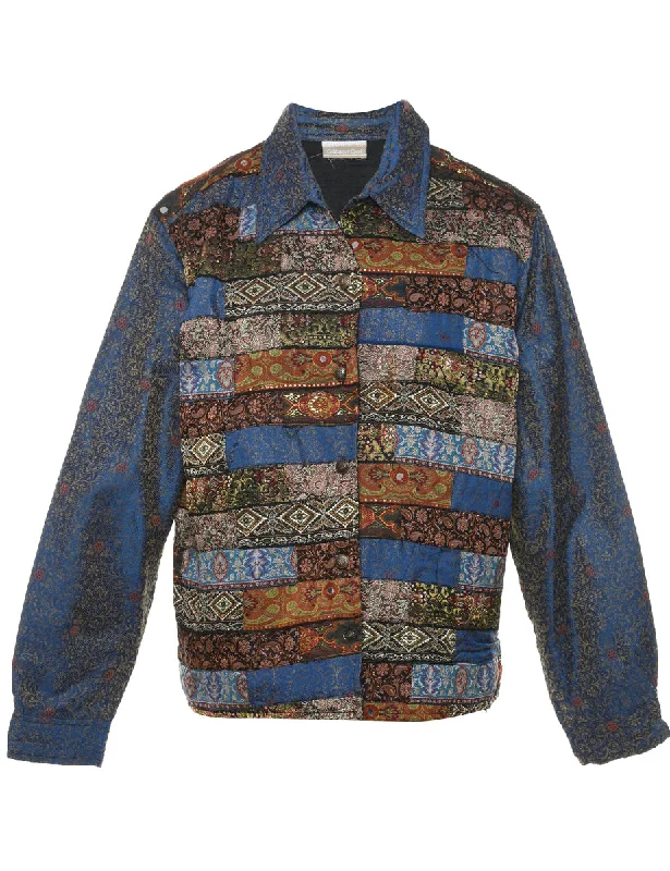 Patchwork Metallic Multi-Colour Tapestry Jacket - L One-Shoulder Jacket Off-the-Shoulder Jacket Asymmetrical Jacket