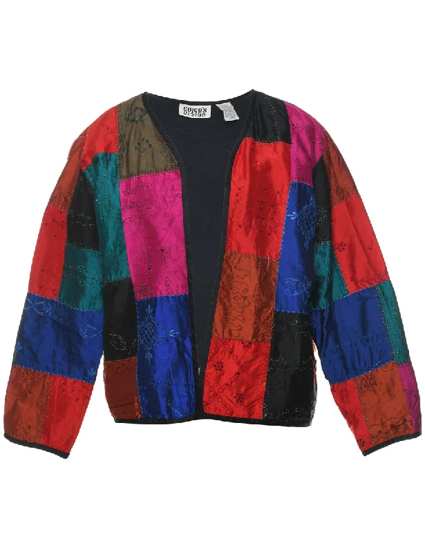 Patchwork Multi-Colour Tapestry Jacket - L Stand-Up Collar Roll-Neck Collar Turtle Neck Patchwork Multi-Colour Tapestry Jacket - L Stand-Up Collar Roll-Neck Collar Turtle Neck
