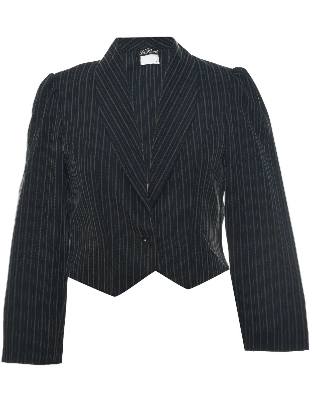 Pinstriped Black Jacket - L Front Pockets Side Pockets Patch Pockets