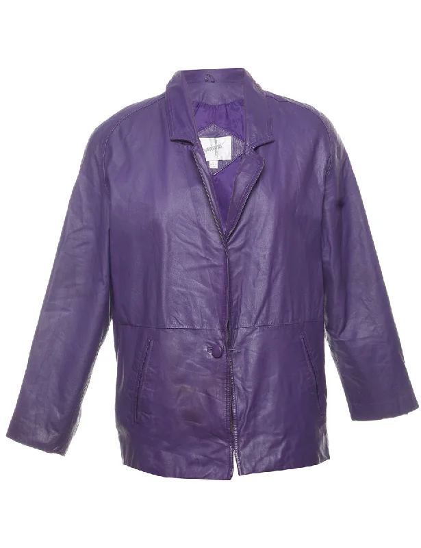 Purple Classic Leather Jacket - S Zip Front Button Front Snap Front