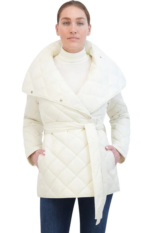 Rebecca Minkkoff Women's Funnel neck Quilted Wrap Jacket Front Pockets Side Pockets Patch Pockets Rebecca Minkkoff Women's Funnel neck Quilted Wrap Jacket Front Pockets Side Pockets Patch Pockets