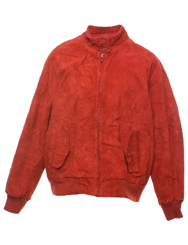 Red Classic Zip-Front Suede Jacket - L Elasticated Jacket Padded Jacket Insulated Jacket Red Classic Zip-Front Suede Jacket - L Elasticated Jacket Padded Jacket Insulated Jacket