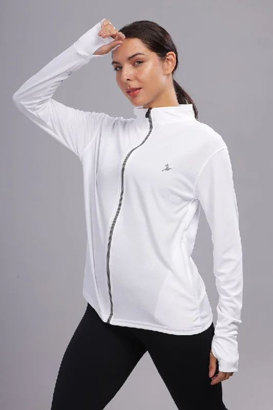 Pure White - Women's Sunblock Jacket Tailored Jacket Straight Jacket A-Line Jacket