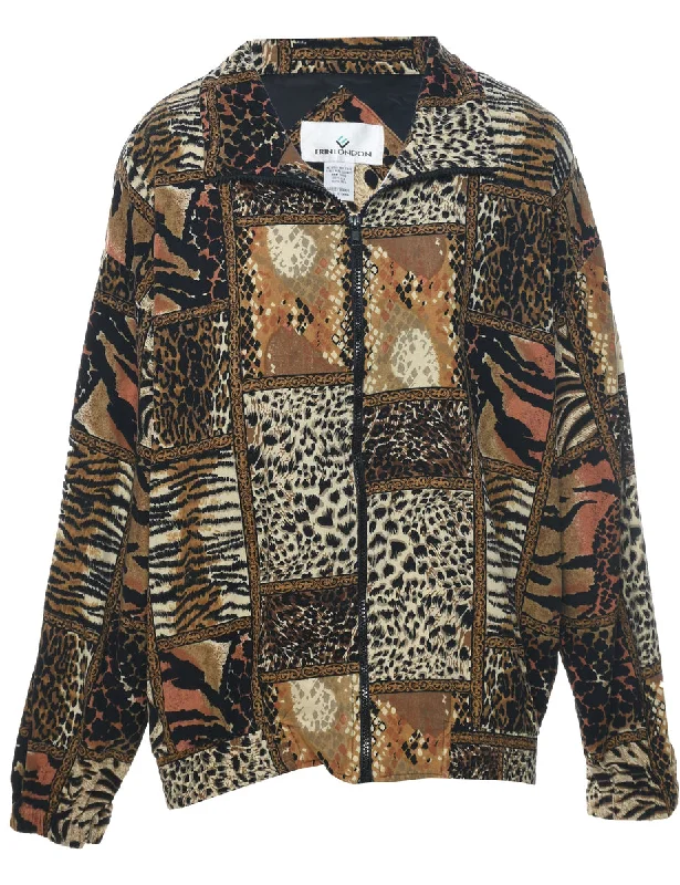 Silk Animal Print Jacket - L Knit Jacket Woven Jacket Fleece Jacket