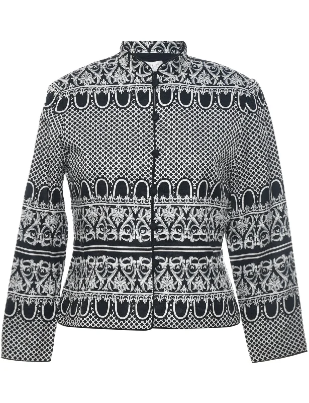 Silk Beaded Jacket - M Boat Neck Shawl Collar Notched Collar