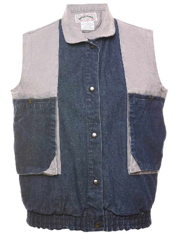 Sleeveless Paneled Denim Jacket - M Zip Front Button Front Snap Front