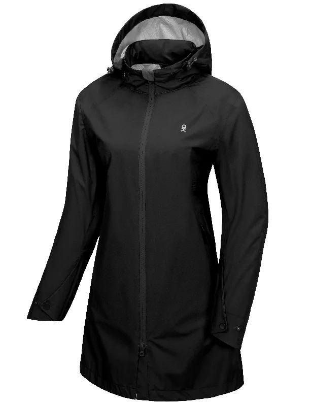 Women's Waterproof Mid-Length Rain Jacket with Hood Windbreaker Coat for Hiking Travel Zip Front Button Front Snap Front Women's Waterproof Mid-Length Rain Jacket with Hood Windbreaker Coat for Hiking Travel Zip Front Button Front Snap Front