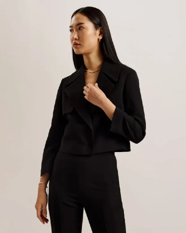 Wyno Cropped Jacket Black Welt Pockets Slit Pockets Flap Pockets