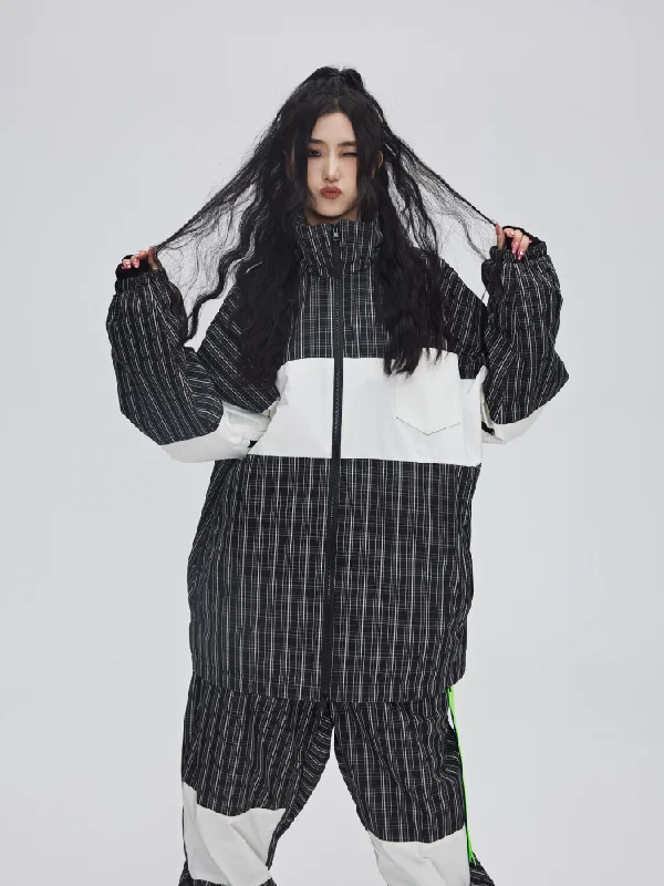 Yetisnow Chequered Black Jacket - Women's Faux Fur Jacket Real Fur Jacket Shearling Jacket